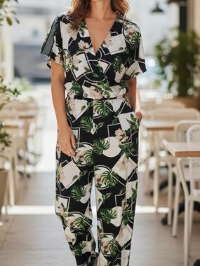Julia Floral jumpsuits in Black, Green & White